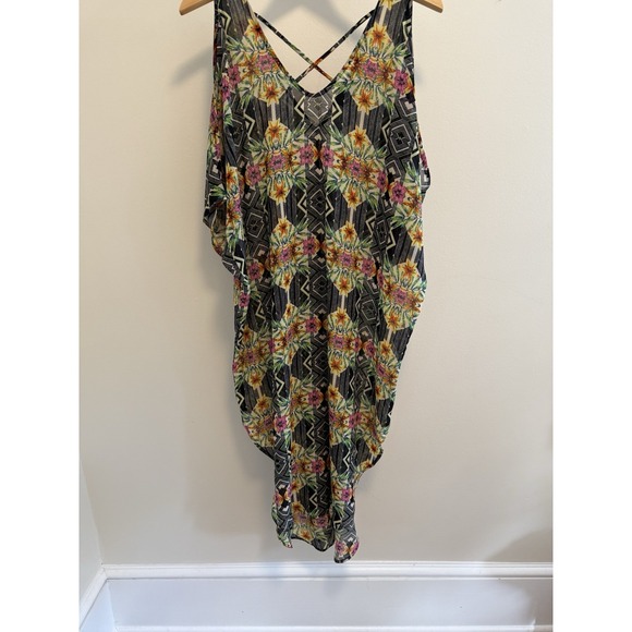 ASTR Caftan Sheer Swim Cover Up Small Black Multicolor Floral - Picture 5 of 5
